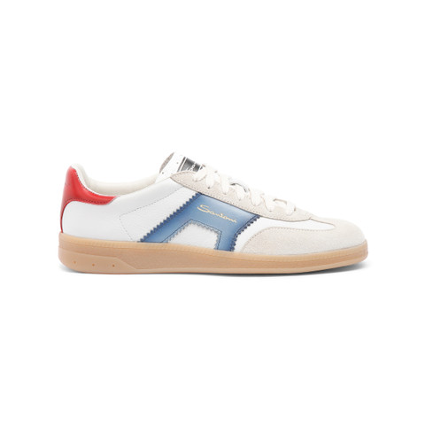 Women's white, blue and red leather and suede DBS Oly sneaker - Santoni - 1