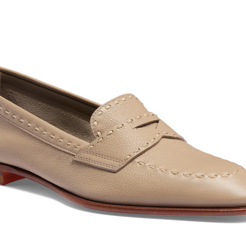 Women's beige tumbled leather penny loafer - Santoni - 6