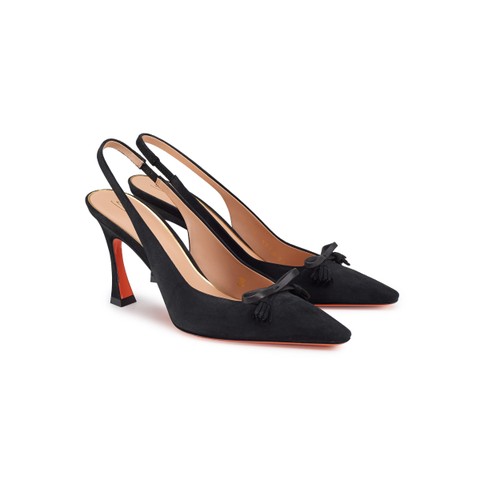 Women's black suede high-heel slingback - Santoni - 2