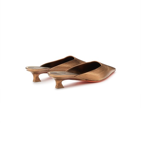 Women's gold leather low-heel sandal - Santoni - 3