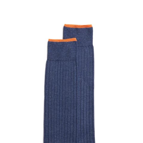 Blue Filo di Scozia mercerised cotton crew socks - Santoni - 3