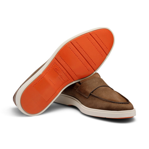 Men's brown suede penny loafer - Santoni - 4