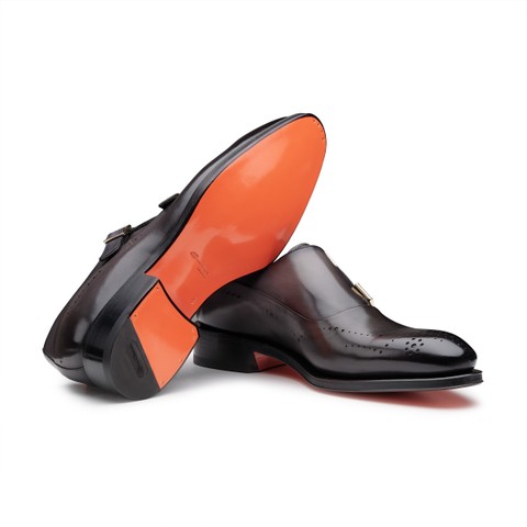 Men's grey leather double-monk brogue shoe - Santoni - 3