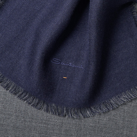Blue and grey cashmere two-tone scarf - Santoni - 4