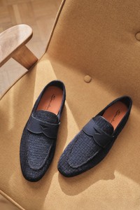Men's blue woven suede Carlo penny loafer - Santoni - editorial