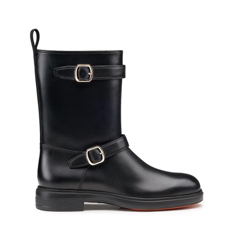 Women's black leather ankle boot - Santoni - 1