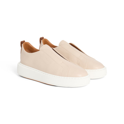 Women's pink tumbled leather slip-on sneaker - Santoni - 3