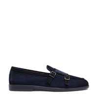 Men's blue suede double monk straps loafer - Santoni - 1