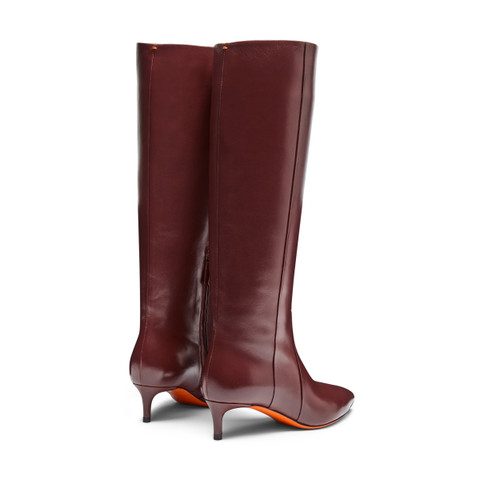 Women's burgundy leather mid-heel boot - Santoni - 5