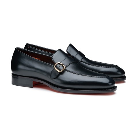 Men's black leather single-monk loafer - Santoni - 2