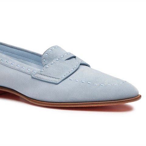 Women's light blue suede penny loafer - Santoni - 6