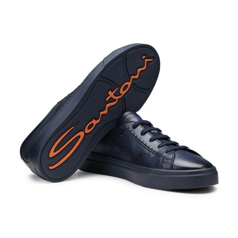 Men's blue leather Double Buckle Sneaker - Santoni - 3