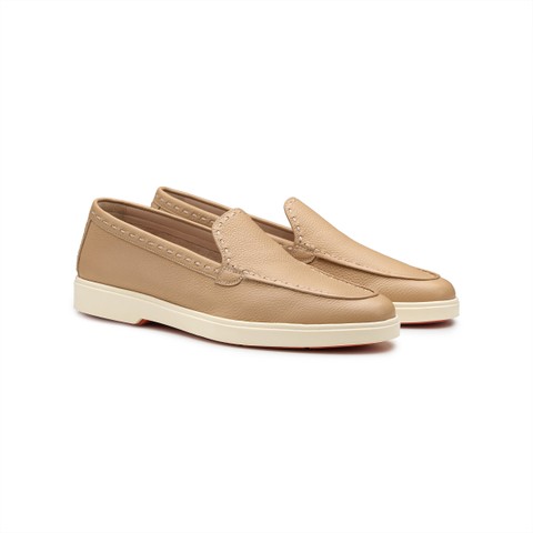 Women's beige leather loafer - Santoni - 3