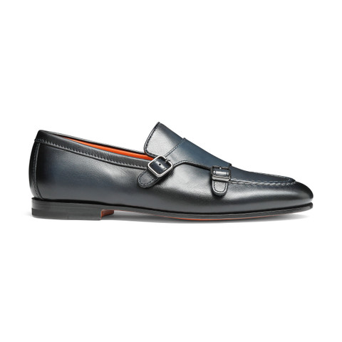 Men's leather double monk straps loafer - Santoni - 1