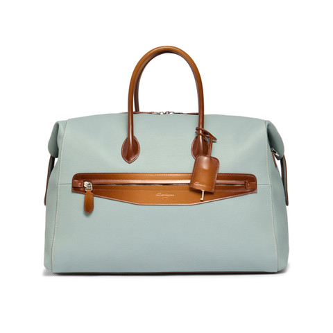 Sac de voyage en cuir foulonné bleu clair - Santoni - 1