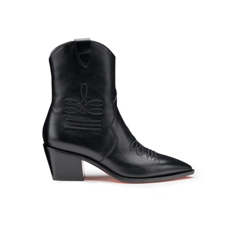 Women's black leather texan ankle boot - Santoni - 1