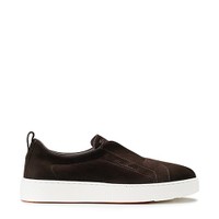 Men's dark brown suede slip-on sneaker - Santoni - 1