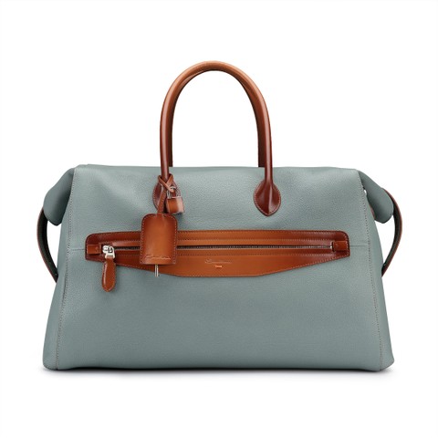 Light blue tumbled leather weekend bag - Santoni - 1