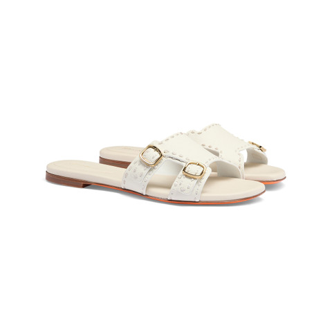 Women's white leather double-buckle Didi slide sandal - Santoni - 3