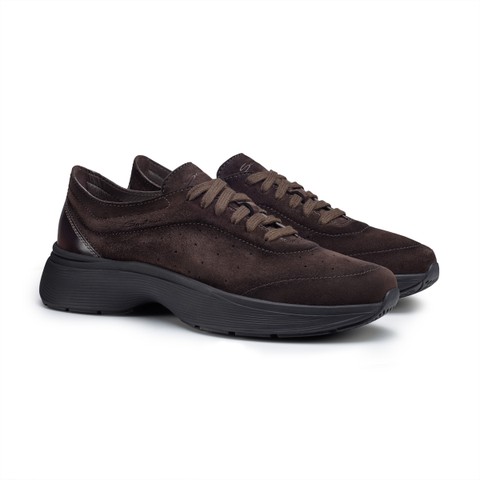 Men's dark brown suede Easy Bounce sneaker - Santoni - 3