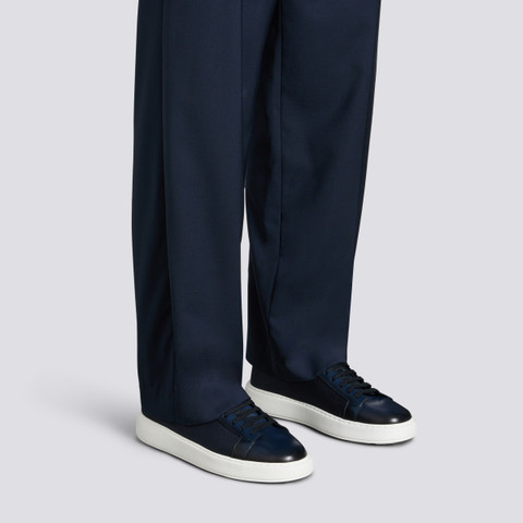 Men's blue leather and nylon sneaker - Santoni - 2