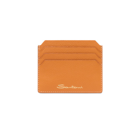 Orange tumbled leather credit card holder - Santoni - 1