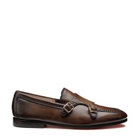 Men's dark brown leather double-monk loafer - Santoni - 1
