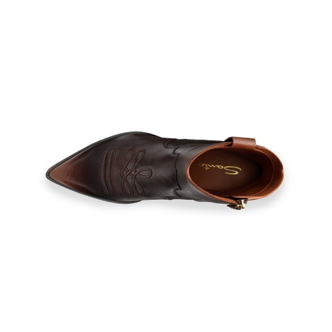 Women's brown leather texan ankle boot - Santoni - 4