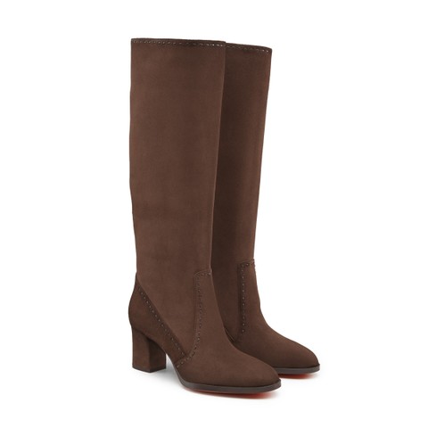 Women's dark brown suede mid-heel boot - Santoni - 4