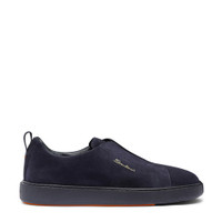 Men's blue suede slip-on sneaker - Santoni - 1
