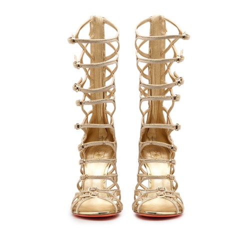 Women's gold leather and strass high-heel Crest Collection sandal - Santoni - 4