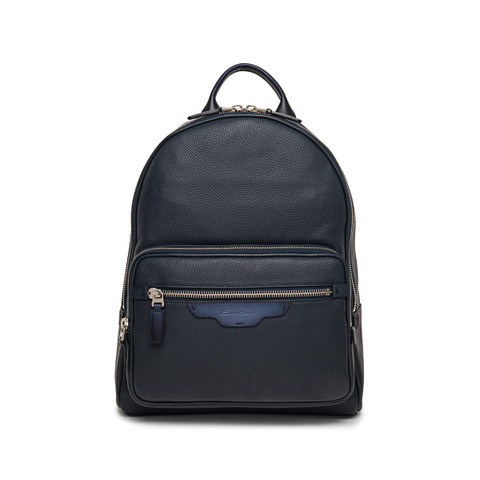 Blue tumbled leather backpack - Santoni - 1