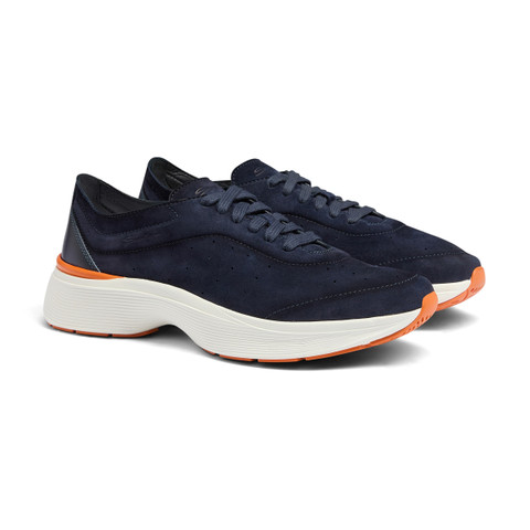 Men's blue suede and leather Easy Bounce sneaker - Santoni - 3