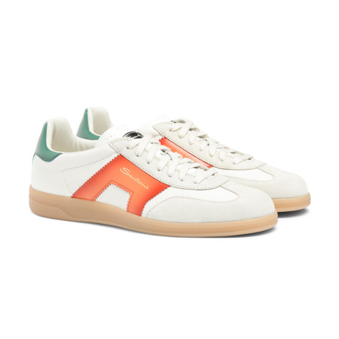 Men's white, green and orange leather and suede DBS Oly sneaker - Santoni - 3