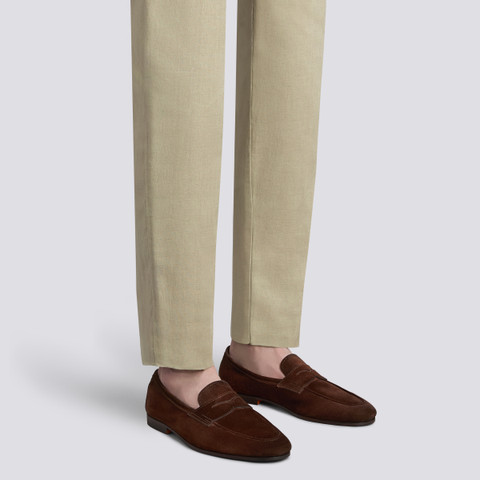 Men's dark brown suede Carlo penny loafer - Santoni - 2