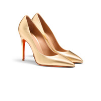 Women's gold laminated leather high-heel pump - Santoni - 2