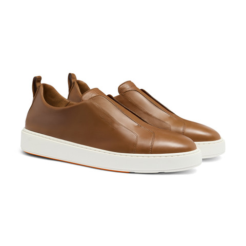 Men's light brown leather slip-on sneaker - Santoni - 3
