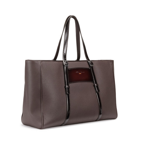 Dark brown tumbled leather shopping bag - Santoni - 2
