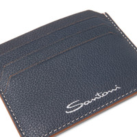 Blue tumbled leather credit card holder - Santoni - 2