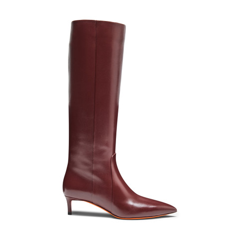 Women's burgundy leather mid-heel boot - Santoni - 1