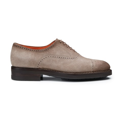 Men's dove grey suede brogue Oxford shoe - Santoni - 1