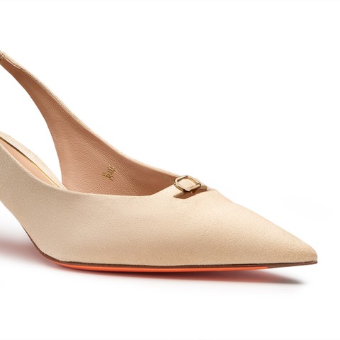 Women's beige patent leather mid-heel slingback - Santoni - 6