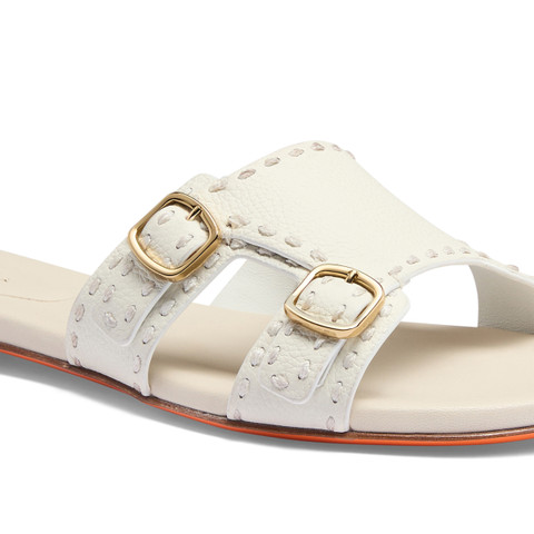 Women's white leather double-buckle Didi slide sandal - Santoni - 6