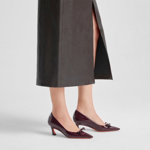 Women's burgundy patent leather mid-heel pump - Santoni - 7