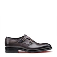 Men's grey leather double-monk brogue shoe - Santoni - 1