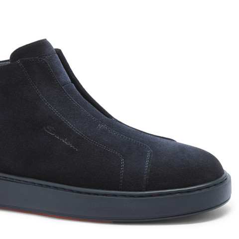 Blaue Slip-on-Sneakers für Herren aus Wildleder - Santoni - 5