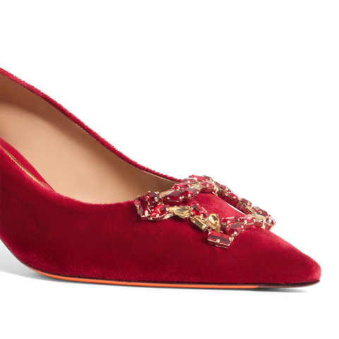 Women's red velvet mid-heel Santoni Sibille pump - Santoni - 6
