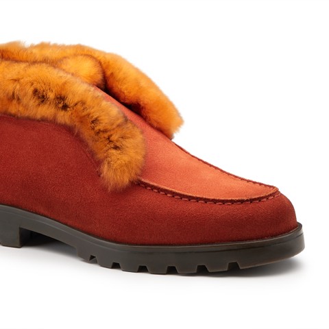 Stivaletto desert con pelliccia da donna in suede arancione - Santoni - 5