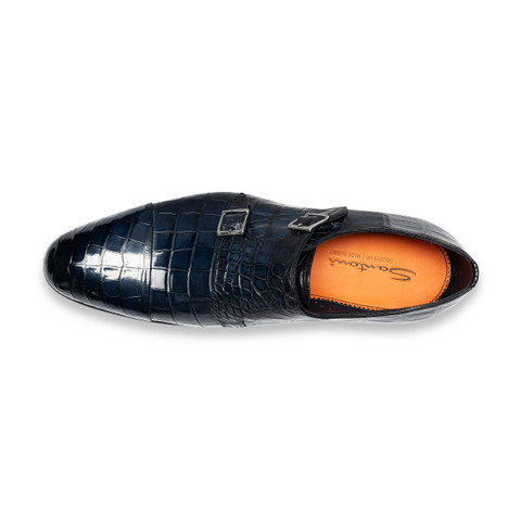 Men's blue alligator leather double monk straps shoe - Santoni - 4