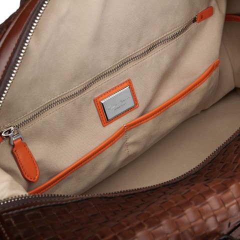 Dunkelbraune Reisetasche aus Flechtleder - Santoni - 4